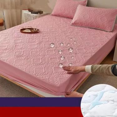 Imagem de Lençol protetor de colchão king acolchoado lençol impermeável capa de cama king size capa de colchão macio respirável 1 peça decoração, rosa choque, 120 x 200 x 30 cm 1 peça