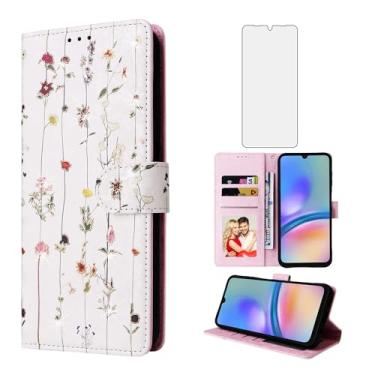 Imagem de Asuwish Capa de celular para Samsung Galaxy A05s/A05 carteira celular com protetor de tela de vidro temperado porta-cartão de flor suporte suporte cordão robusto Ao5s Ao5 A 05s 05 mulheres homens