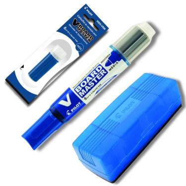 Imagem de Kit Marcador Quadro Branco Recarregável + Refil Marcador + Apagador De Quadro Branco Pilot Azul