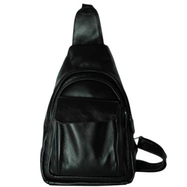 Imagem de Bolsa de couro transversal masculina 100% legítimo elegante casual 013 preta e marrom dia a dia para trabalho (Preta)