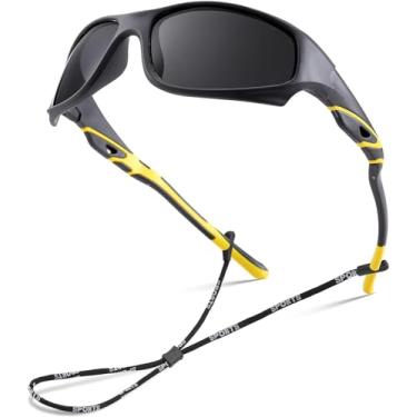 Imagem de LIU·WEN Óculos de sol polarizados de beisebol esportivo infantil – Tons flexíveis para meninos e meninas de 4 a 12 anos, A10 (lente amarela/cinza, Medium