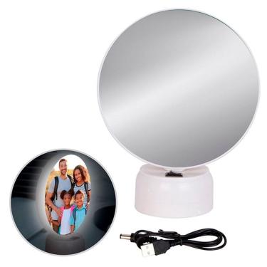 Imagem de Porta Retrato com Espelho de Mesa para Maquiagem e Luminária LED com USB Recarregável 3 em 1