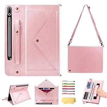 Imagem de UUcovers Capa com suporte para Galaxy Tab S7 FE 5G/S7 Plus/S8 Plus 12,4 polegadas com suporte para caneta S/alça de ombro [despertar/hibernar automaticamente] Capa de couro PU para Galaxy S8+ 2022/S7