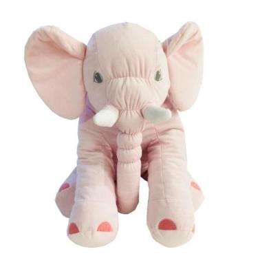 Imagem de Almofada Elefante Travesseiro Pelúcia Bebê Dormir Cinza C Rosa 60 cm -