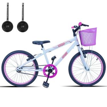 Imagem de Bicicleta Infantil Aro 20 Com Cestinha e Rodinhas - FORSS, Branco