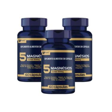 Imagem de KIT 3x 5 Magnésios (Quelato,Malato,Taurato,Citrato,Óxido) 500mg 60 cáp