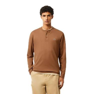 Imagem de Lacoste Camiseta masculina de jérsei de algodão de manga comprida, Biscoito, M