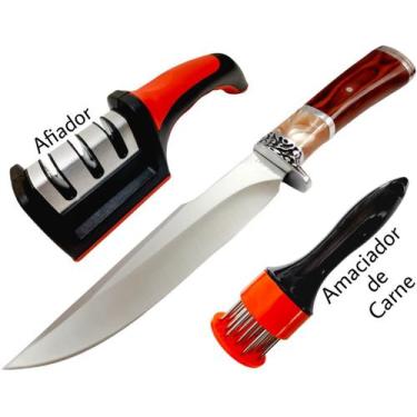 Imagem de Kit Churrasco Perfeito Faca + Afiador + Amaciador de Carne - FACATOP
