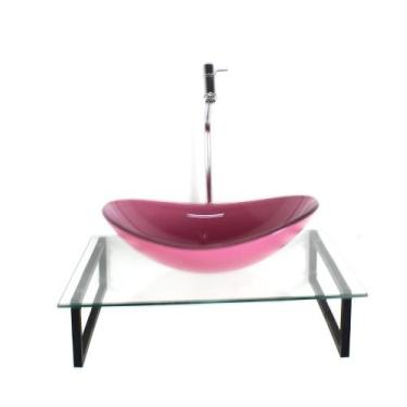 Imagem de Kit cuba de vidro oval 10mm rosa tampo 50cm incolor com suporte tornei