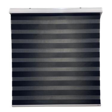 Imagem de Persiana Rolo Duplo Tecido Zebra Preta 220 (L) x 220 (A) Double Vision C/ Bandô e Kit Instalação
