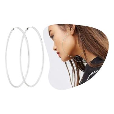 Imagem de Brinco Argola Prata Pura 925 Feminina Prata Fina Grande Lisa - Mga-Br