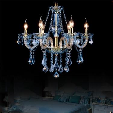 Imagem de OUFULA Luminária pendente de vela de cristal europeia, lustre de luxo para sala de estar, restaurante, quarto, vila, salão de beleza, café, bar (D 6 lights)