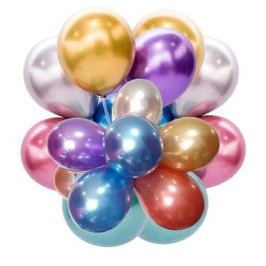 Imagem de 25 Bexigas Decoração festa cromados balões nº5 metálicos - joy, Azul