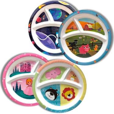 Imagem de Kit 4 Pratos Infantil Baby com Divisórias Crianças Kids - Sk