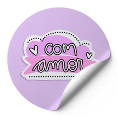 Imagem de 120 Etiquetas Auto Colante Adesivos Redondos Com Amor Fundo Roxo AD317