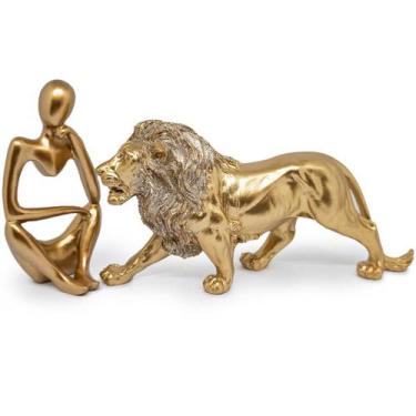 Imagem de Kit Estátua Decorativa Figura Abstrata Homem Pensador + Leão Enfeite E