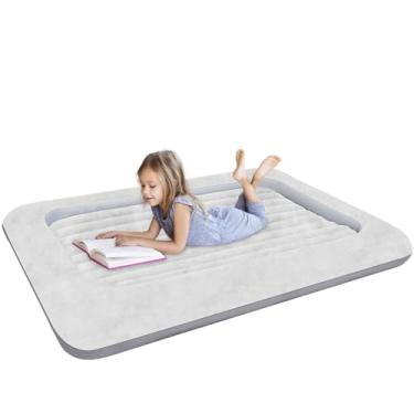 Imagem de EQURROY Colchão de ar para crianças: colchão de ar portátil rápido para crianças, superfície com pelúcia suave confortável ideal para sala de estar, quarto e acampamento ao ar livre (cinza)