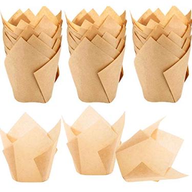 Imagem de STARUBY 150 peças de forros de tulipa para cupcake, copos naturais, forro de papel para muffin, embalagens à prova de gordura para casamento, festa de aniversário, tamanho padrão, cor natural
