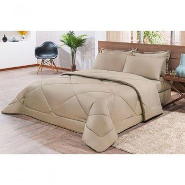 Imagem de Kit Edredom + Jogo De Lençol Aconchego Look House Dupla Face Casal King 06 Peças - Cáqui