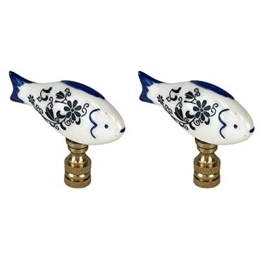 Imagem de Royal Designs, Inc. Acabamento de peixe de porcelana para abajur, latão polido, azul e branco, pacote com 2