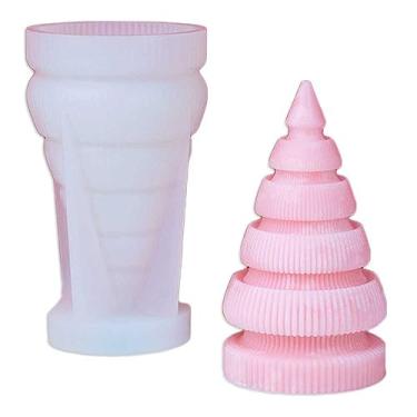 Imagem de Tone Fun Torre circular origami forma árvore de Natal moldes de silicone para fazer velas, resina, velas de aromaterapia, sabonete de cera artesanal, decoração de casa, artesanato