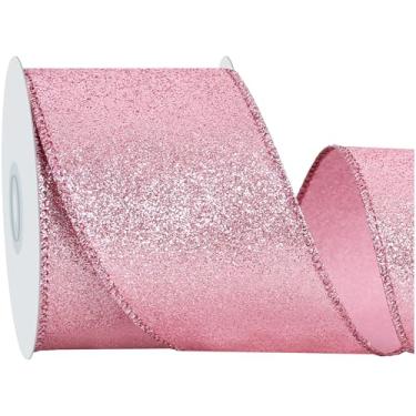 Imagem de RIBBOOO Fita de glitter rosa claro, fita de tecido com borda brilhante com fio de 6 cm e 10 metros para artesanato, laço de guirlanda, embrulho de presente, decoração de festa de Natal