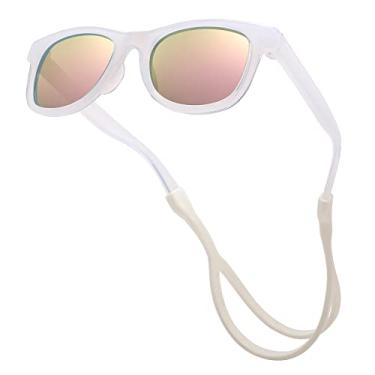 Imagem de Hycredi Óculos de sol polarizados flexíveis dobráveis para bebês com alça para recém-nascidos meninos meninas de 0 a 18 meses, C1 - Jelly branco/rosa espelhado, Small