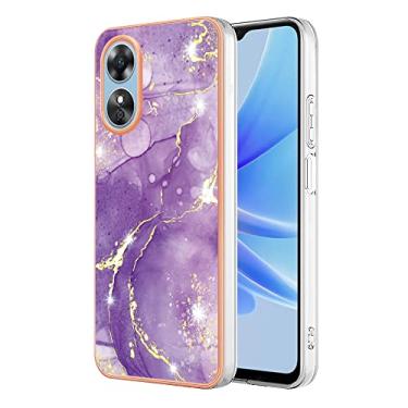 Imagem de Dinglijia Capa para Oppo A17, TPU macio + padrão de mármore IMD, design fino, proteção de tela e câmera aprimorada para meninas e mulheres, capa para Oppo A17 YBBK Roxo B