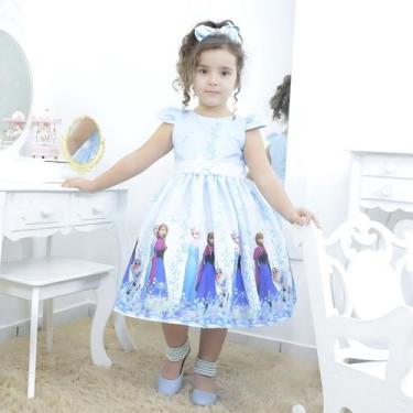 Imagem de Vestido infantil festa Frozen Elsa e a Anna cor azul com branco - Mode