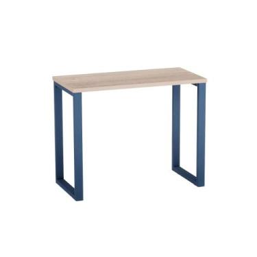 Imagem de Mesa Home Office Tubular P25 Pandin 90 CM Noce Naturale e Azul Del Rey