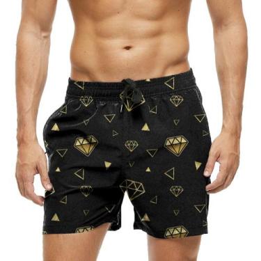 Imagem de Short Praia Shorts Banho Bermuda Verão Diamante Dourado Cartoon 757 - 