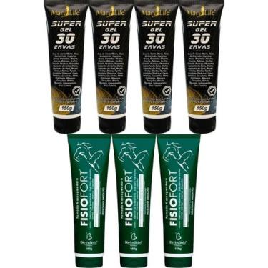 Imagem de Kit 4 Super Gel 30 Ervas 150g + 3 Pomada Massageadora Fisiofort 150g -