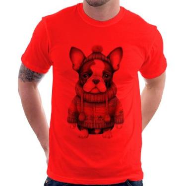 Imagem de Camiseta Cachorro Bulldog Francês Natalino - Foca na Moda, Vermelho, P
