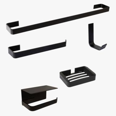 Imagem de Kit Acessório Para Banheiro Preto 5 Peças C/Suporte Celular - Letu Var