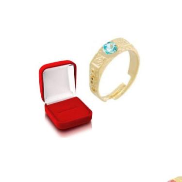 Imagem de Anel Abc Ajustável Pedra Luxo Azul Claro Escola Banho Ouro - Gabby lux