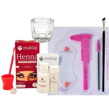 Imagem de renna sobrancelha kit designer completo henna makiaj paquimetro pincel