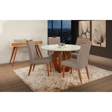 Imagem de Mesa de jantar + 4 Cadeiras Itália tecido 120 cm Champagne - Gran Deco