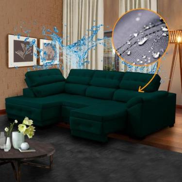 Imagem de Sofá Verde Retrátil de Canto Chaise 250 x 150 Cm Impermeável Luiza Dir