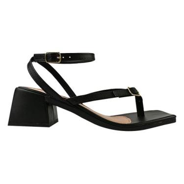 Imagem de Sandália Feminino Tamanco de Dedo Saltinho Baixo Confortável Bico Quad