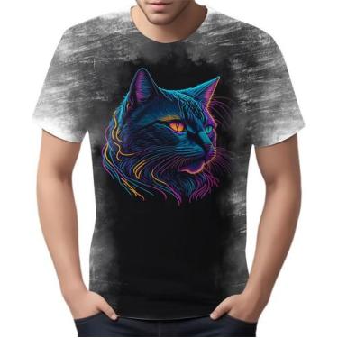 Imagem de Camiseta Camisa Estampada T-shirt Face Gato Neon Felino 6 - Enjoy Shop