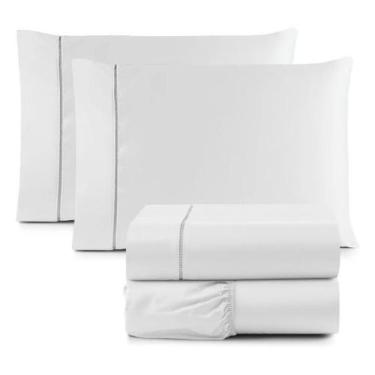 Imagem de Jogo Cama King Size Toque Macio 4 Peças Percal 600 Fios Branco - Casa 