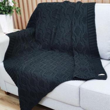 Imagem de Manta Trico Decorativa Sofa 120x150cm Usufruto Tricot cod001, PRETO
