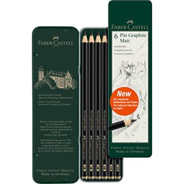 Imagem de Faber-Castell Pitt Conjunto de lápis fosco, lata de metal com 6 lápis de grafite, conjunto de lápis de esboço e desenho (B, 4B, 6B, 8B, 10B, 12B)