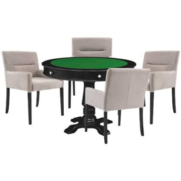Imagem de Mesa de Jogos Carteado Victoria Redonda Tampo Reversível Preto com Kit 4 Cadeiras Vicenza Suede Nude - Gran Belo