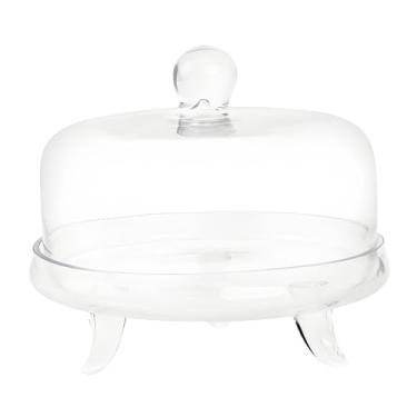 Imagem de IEUDNS Suporte de bolo de acrílico com tampa de cúpula, prato de bolo, travessa de servir, suporte de bolo, bandeja de sobremesa para festa de aniversário, S