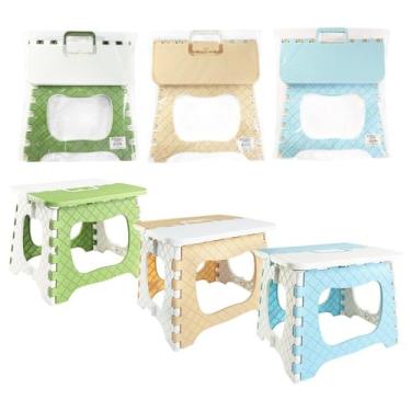 Imagem de Banqueta infantil Dobrável Pequeno De Plástico Resistente Multiuso Com Alça Para Casa Criança Prático