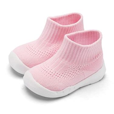 Imagem de Sapatos e meias para bebês Engtoy Pantufas respiráveis antiderrapantes com sola de borracha macia, tênis para bebês meninos e meninas, Rosa claro, 0-9 meses