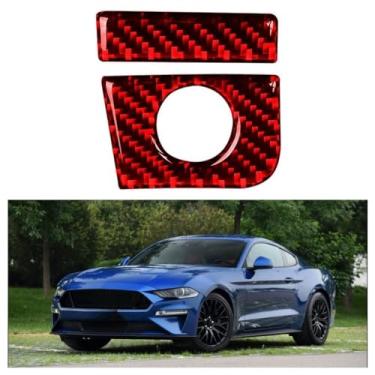 Imagem de IKUESM compatível com Ford Mustang GT 2015-2021 Acessórios de carro em fibra de carbono interior do carro co-piloto caixa de armazenamento interruptor painel tampa adesivos de acabamento(Red(LHD))
