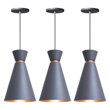 Imagem de Kit 3 Pendente Lustre Luminária Pequim Cinza 30cm
