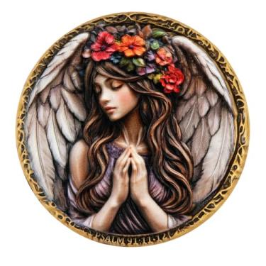Imagem de Símbolo comemorativo do anjo da guarda – Design inspirador com as escrituras do Salmo 91:11-12 – Presente de lembrança de fé e proteção